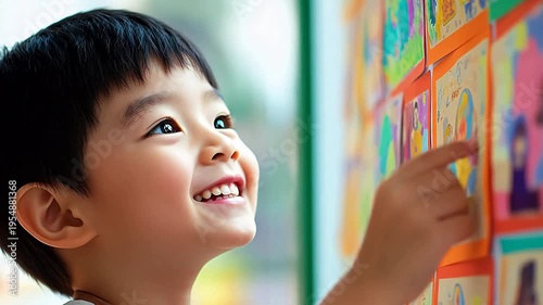 Joyful Child Exploring Colorful Artwork