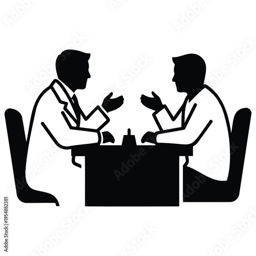 Two doctors discussing a patient's case in a meeting