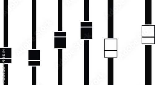 Vertical Slider Control Icon Set with Adjustable Bar Indicators for Audio Mixing Interfaces, Settings Panels, Volume Regulation, and Modern UI Design