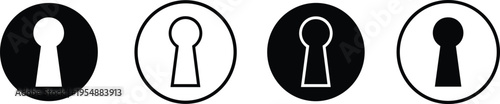 Keyhole Security Icon Set with Lock Access Symbols in Circular Frames for Privacy Protection, Authentication Interfaces, Cyber Safety, and Minimal Design