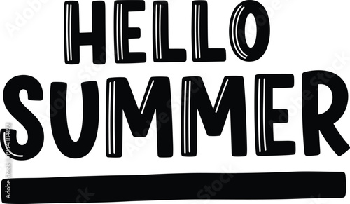 Hello Summer Hand Drawn Typography Lettering with Bold Playful Text Style for Seasonal Greetings, Vacation Promotions, Holiday Posters, and Festive Graphic Design