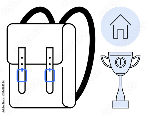 Education concept. Education ed by backpack, home, and trophy symbols. Education promotes success, learning, and achievement. Ideal for school, success remote learning and achievement