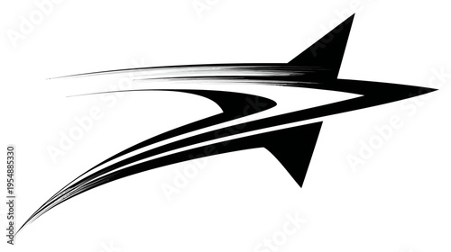 Dynamic abstract black star graphic with speed lines, symbolizing motion, energy, success, and futuristic design concept.
