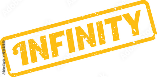 Bright yellow grunge effect infinity word rubber stamp mark symbolizes endless possibilities and limitless scope