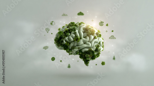 Wallpaper Mural Eco-friendly Brain with Green Trees and Foliage: Conceptualizing Sustainable Thinking and Environmental Intelligence Torontodigital.ca