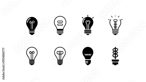 Light Bulb Icons Vector Set. Concept of Idea, Innovation, Creativity, Energy, and Solution. Electric Lamp Symbols Collection.
