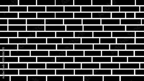 Seamless black brick wall pattern with white grout lines. Modern geometric abstract background texture for design projects.