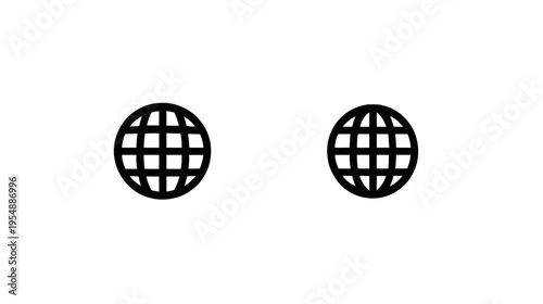 Minimalist black globe icons symbolizing global network, worldwide connection, internet, and international communication on a clean white background.