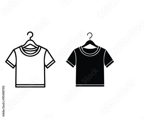 Two t-shirts hanging on hangers in black and white