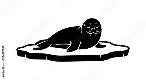 Black seal on ice floe.