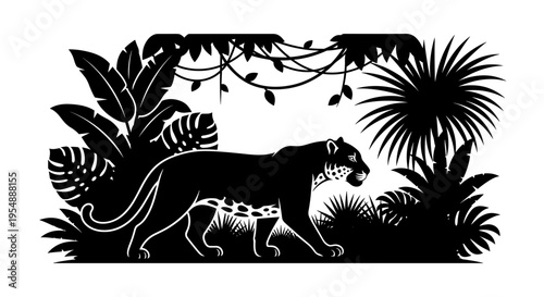 Black silhouette of a jaguar.