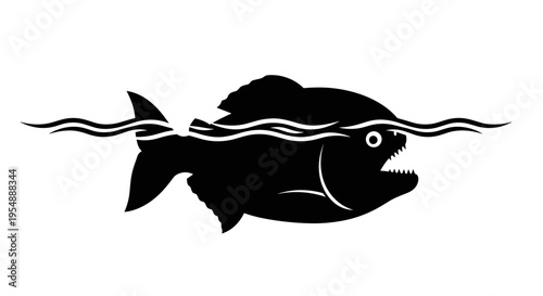 Black silhouette of angry fish.