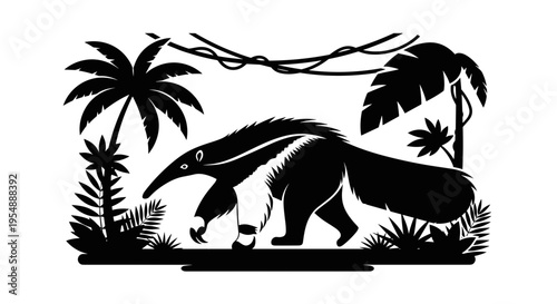 Black silhouette of anteater animal.