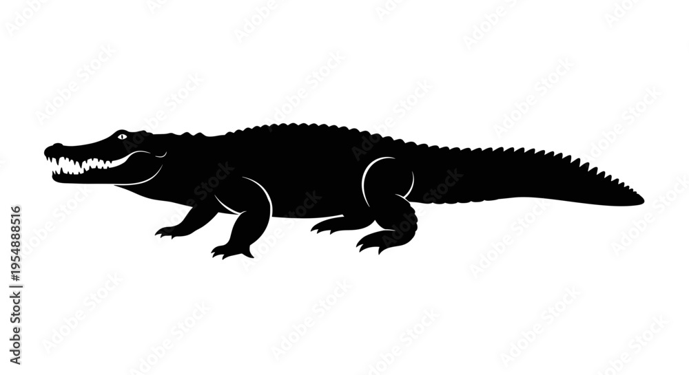 Fototapeta premium Black silhouette of crocodile walking.