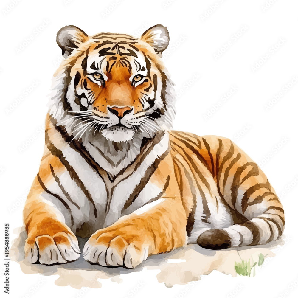 Obraz premium watercolor vector of Tiger, isolated on a white background.
