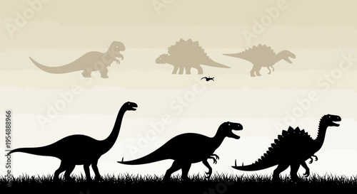 Dinosaur Silhouette Panorama with Prehistoric Landscape