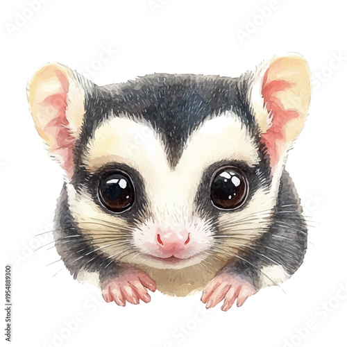 Sugar Glider, watercolor vector, isolated on a white background.