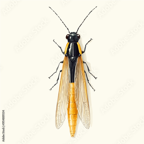 Stonefly, watercolor clipart vector, isolated on a white background.