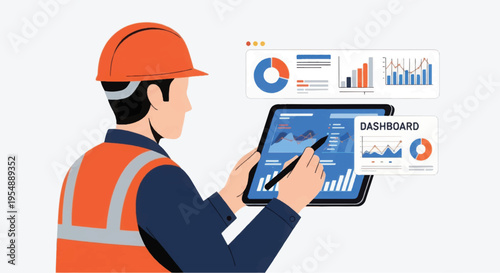 Engineer Analyzing Data on Digital Tablet.