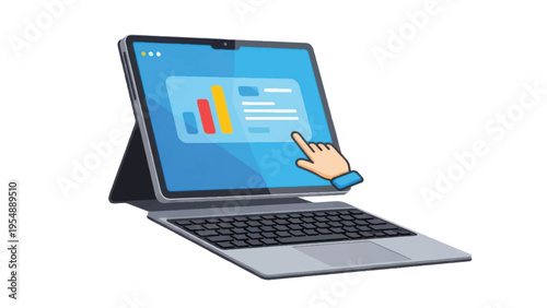 Laptop with touchscreen and cursor interaction.