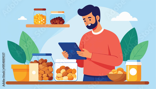 Man Shopping for Food Online with Tablet.