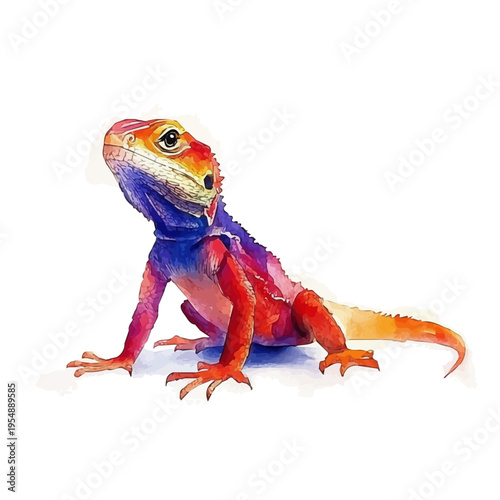 Small Pet Lizard, watercolor clipart vector, isolated on a white background.