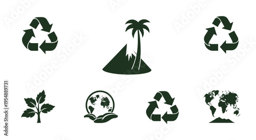 Set of Green Environmental Protection and Sustainability Icons