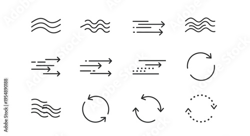 Set of Minimalist Motion and Directional Line Icons