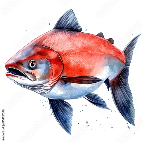 watercolor of Salmon, vector, isolated on a white background.