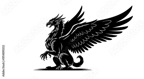 Black Silhouette of a Mythical Griffin Creature