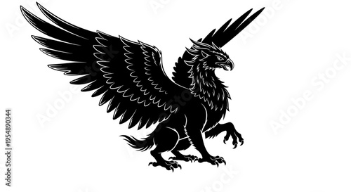 Black Silhouette of a Majestic Griffin Mythical Creature