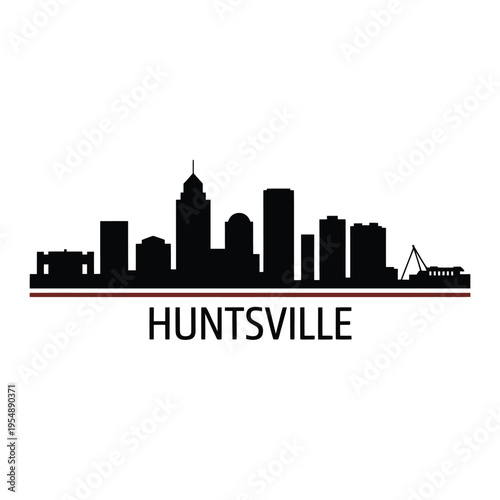 Black silhouette of huntsville alabama skyline with city name below