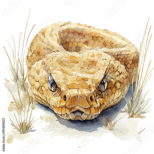 watercolor of Rattlesnake, vector, isolated on a white background.