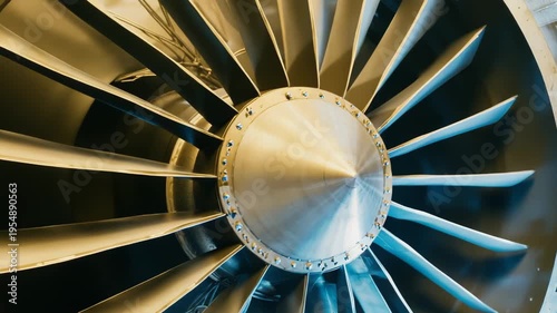 Jet engine turbine blades showcasing advanced aerospace engineering and a complex machinery design, highlighting modern technology and mechanical precision