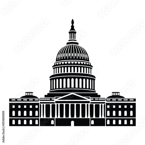 Iconic black and white illustration of the united states capitol building