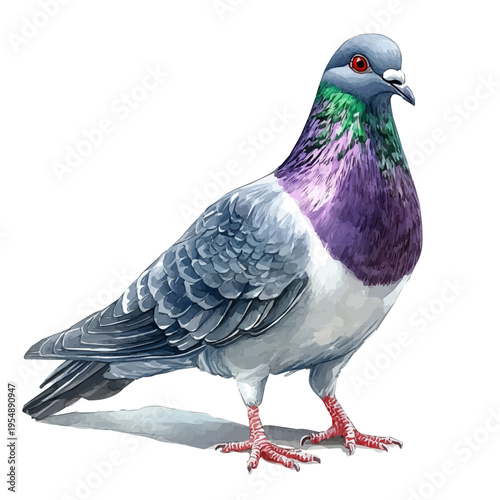 Pigeon, watercolor clipart vector, isolated on a white background.