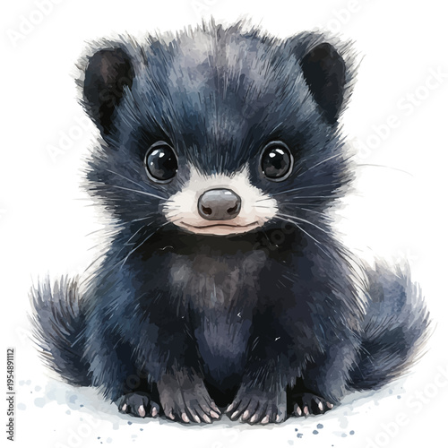 watercolor vector of Pet Skunk, isolated on a white background.