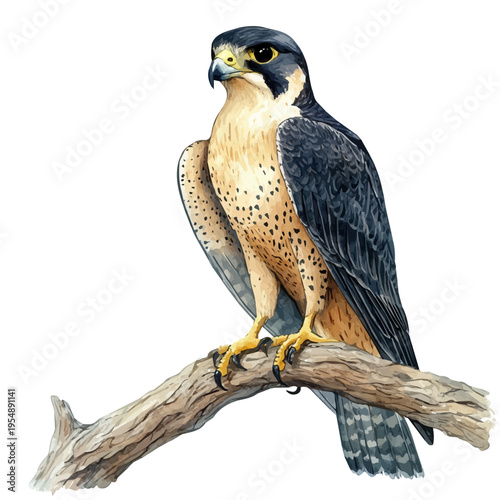 Peregrine Falcon, watercolor vector, isolated on a white background.
