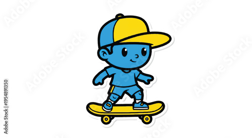 Cartoon child on skateboard isolated illustration