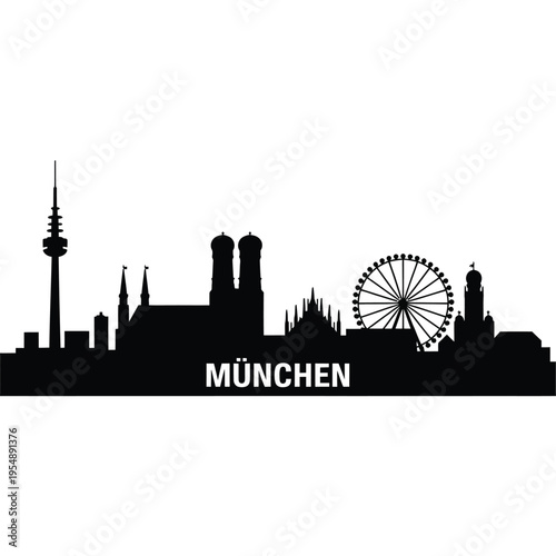 Munich skyline silhouette featuring iconic landmarks and the city name