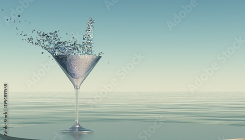 Champagne glass against the sky, 3D rendering