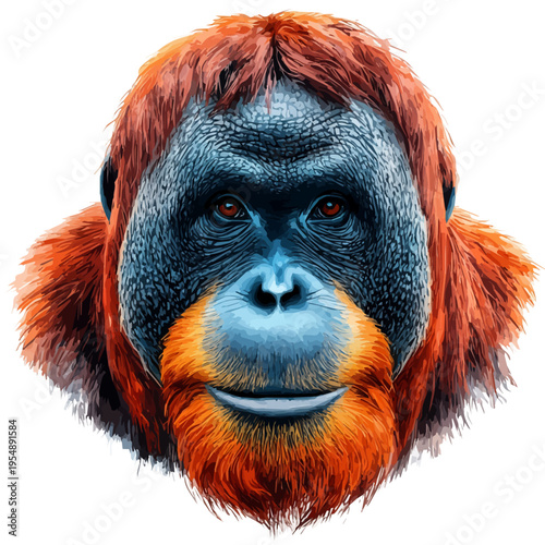 watercolor vector of Orangutan, isolated on a white background.