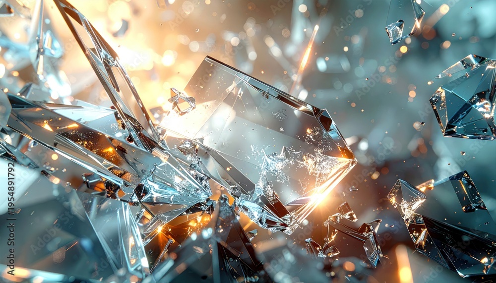 Fototapeta premium Abstract composition of exploding crystalline structures with light