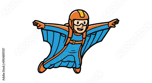 Wingsuit skydiver soaring through air cartoon illustration