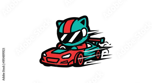 Cartoon cat driving sports car vector illustration