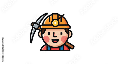 Cartoon miner character with pickaxe vector illustration