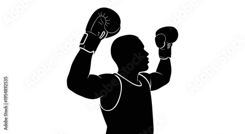 Silhouette of a Victorious Boxer Celebrating Success