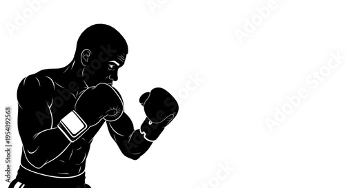 Black and White Silhouette of a Boxer in Fighting Stance