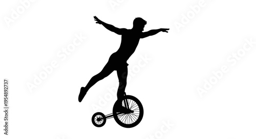 Silhouette of a Circus Performer Balancing on a Unicycle