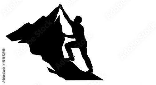 Silhouette of a Man Climbing a Mountain Peak